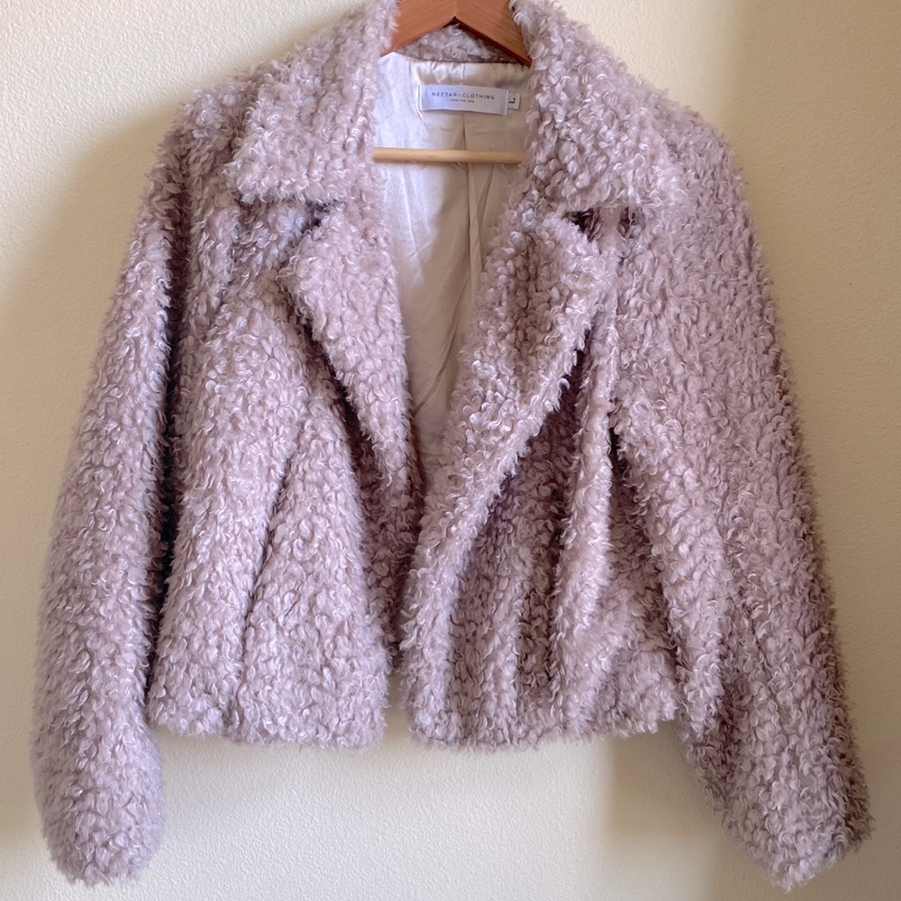 Fluffy beige blazer jacket, size L